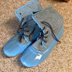 Womans Blue Glitter Lace-Up Rain Boots